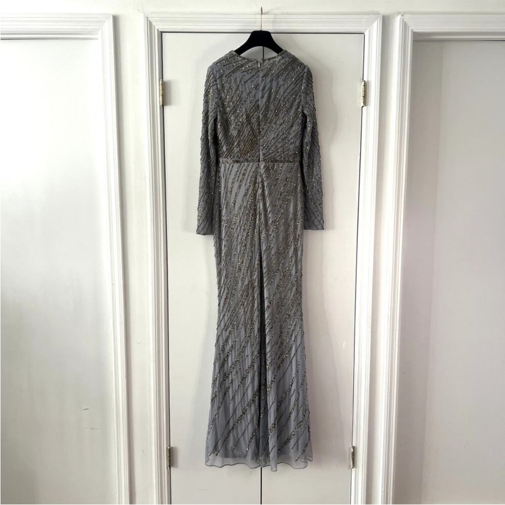 Mac Duggal Silver Long Sleeve Gown - Picture 2 of 3